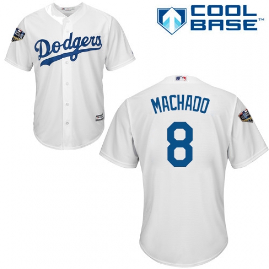 Youth Majestic Los Angeles Dodgers 8 Manny Machado Authentic White Home Cool Base 2018 World Series MLB Jersey