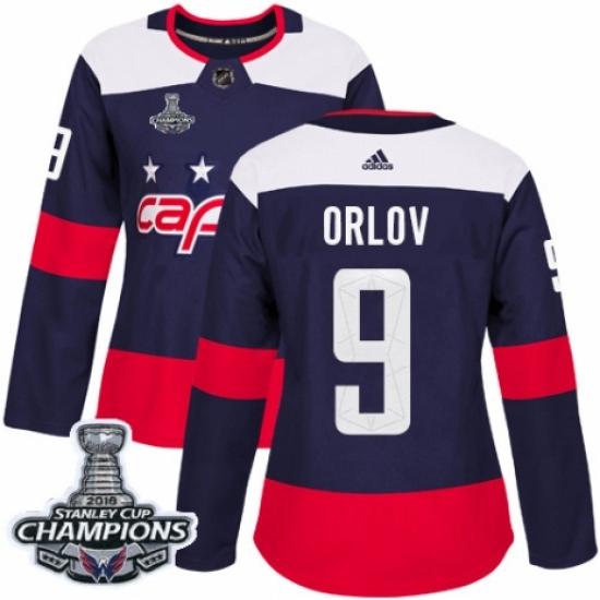 Women's Adidas Washington Capitals 9 Dmitry Orlov Authentic Navy Blue 2018 Stadium Series 2018 Stanley Cup Final Champions NHL Jersey
