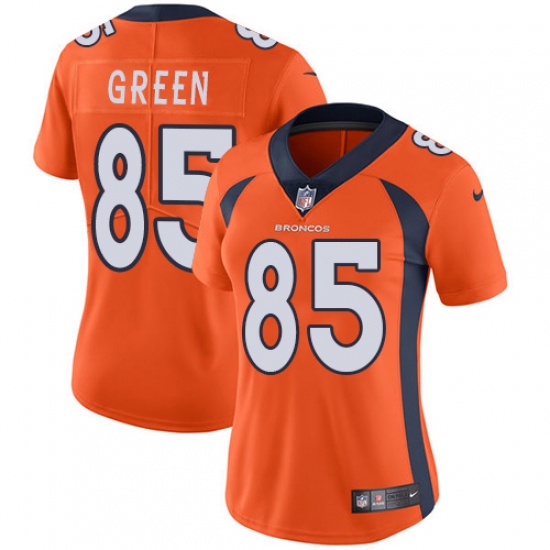 Women's Nike Denver Broncos 85 Virgil Green Elite Orange Team Color NFL Jersey