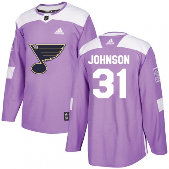 Men's Adidas St. Louis Blues 31 Chad Johnson Authentic Purple Fights Cancer Practice NHL Jersey