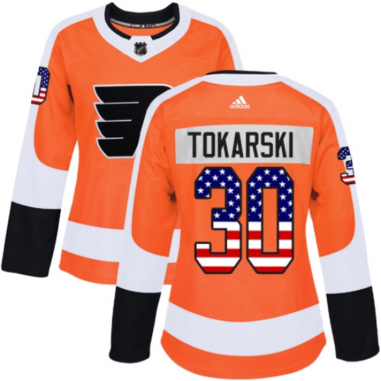 Women's Adidas Philadelphia Flyers 30 Dustin Tokarski Authentic Orange USA Flag Fashion NHL Jersey