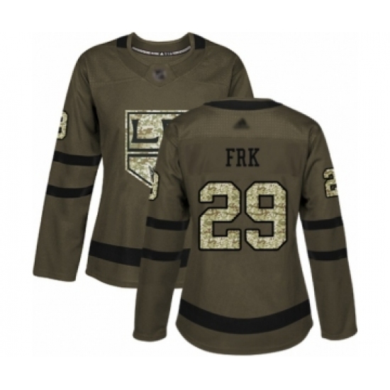 Women's Los Angeles Kings 29 Martin Frk Authentic Green Salute to Service Hockey Jersey