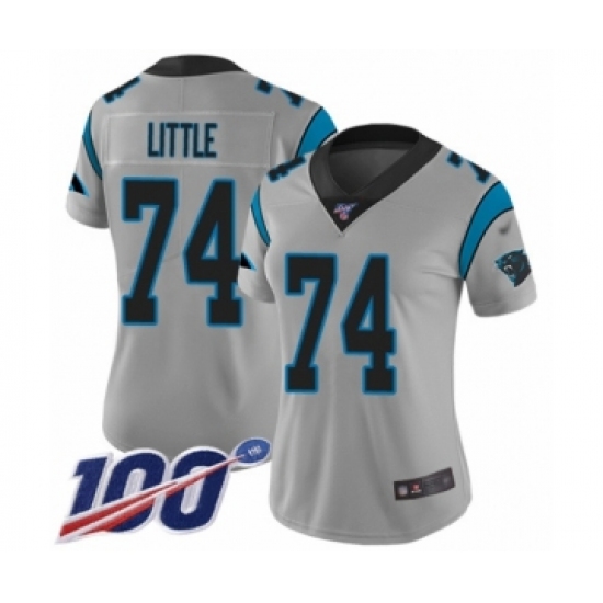 Women's Carolina Panthers 74 Greg Little Silver Inverted Legend Limited 100th Season Football Jersey