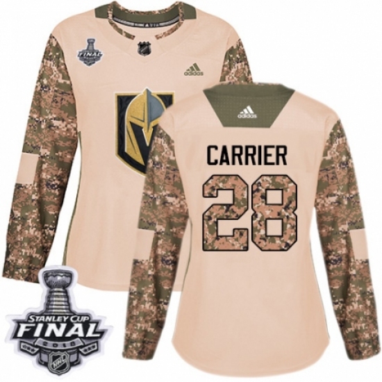 Women's Adidas Vegas Golden Knights 28 William Carrier Authentic Camo Veterans Day Practice 2018 Stanley Cup Final NHL Jersey