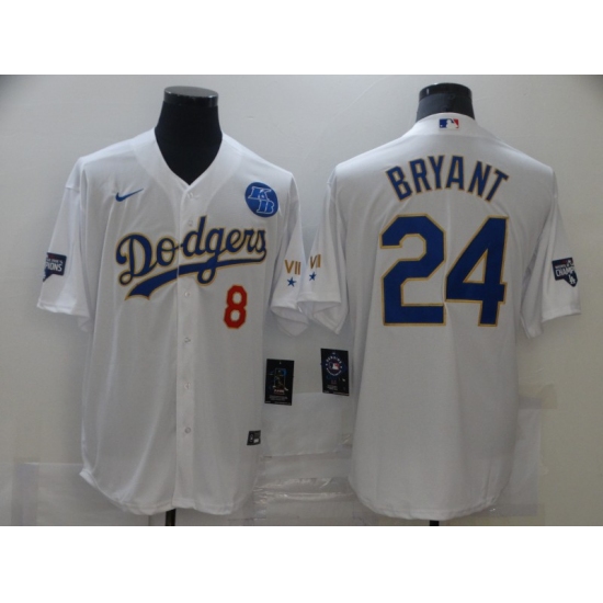 Men's Nike Los Angeles Dodgers 24 Kobe Bryant White Game Champions Authentic Jersey