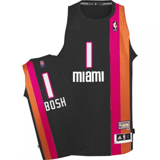 Men's Adidas Miami Heat 1 Chris Bosh Authentic Black ABA Hardwood Classic NBA Jersey