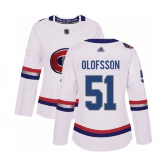 Women's Montreal Canadiens 51 Gustav Olofsson Authentic White 2017 100 Classic Hockey Jersey