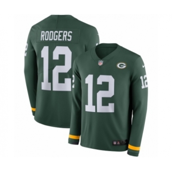 Men's Nike Green Bay Packers 12 Aaron Rodgers Limited Green Therma Long Sleeve NFL Jersey
