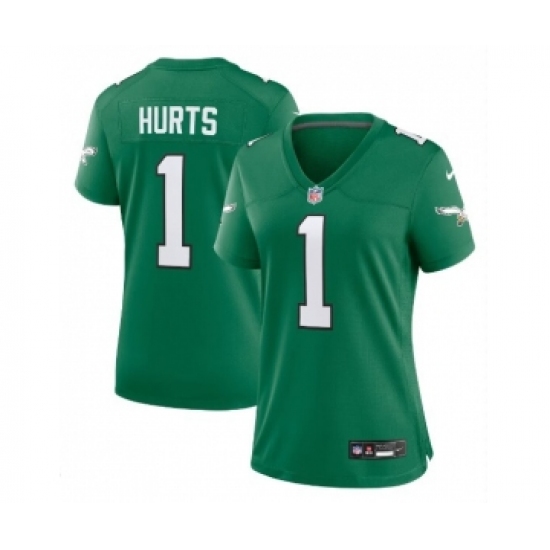 Women's Nike Philadelphia Eagles 1 Jalen Hurts Kelly Green Game Stitched Jersey(Run Small)