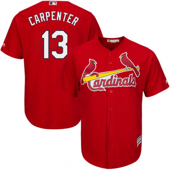 Youth Majestic St. Louis Cardinals 13 Matt Carpenter Authentic Red Alternate Cool Base MLB Jersey