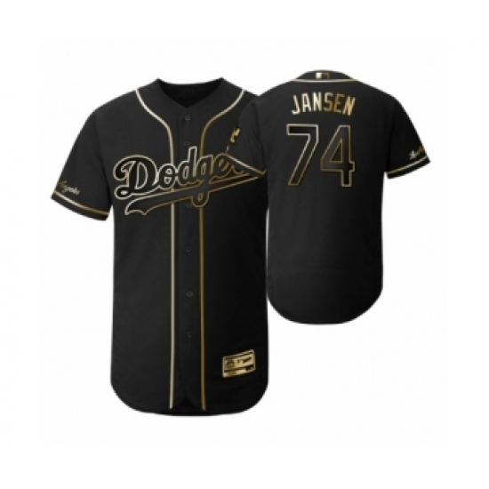 Men's 2019 Golden Edition Los Angeles Dodgers Black 74 Kenley Jansen Flex Base Jersey