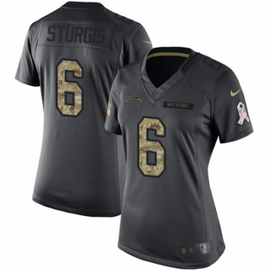 Women's Nike Los Angeles Chargers 6 Caleb Sturgis Limited Black 2016 Salute to Service NFL Jersey