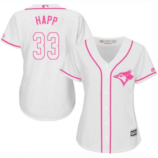 Women's Majestic Toronto Blue Jays 33 J.A. Happ Replica White Fashion Cool Base MLB Jersey