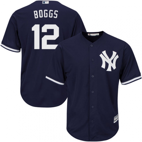 Men's Majestic New York Yankees 12 Wade Boggs Replica Navy Blue Alternate MLB Jersey