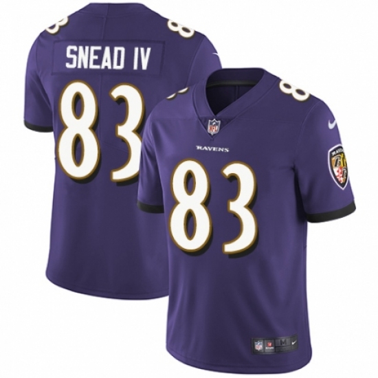 Youth Nike Baltimore Ravens 83 Willie Snead IV Purple Team Color Vapor Untouchable Limited Player NFL Jersey