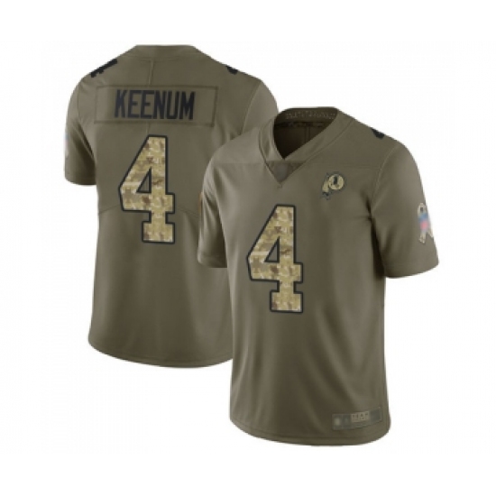 Youth Washington Redskins 4 Case Keenum Limited Olive Camo 2017 Salute to Service Football Jersey