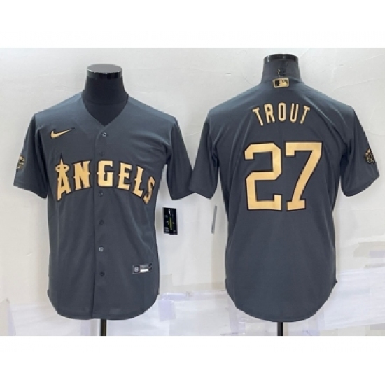Men's Los Angeles Angels 27 Mike Trout Grey 2022 All Star Stitched Cool Base Nike Jersey