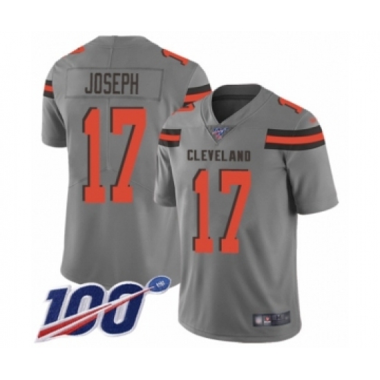 Men's Cleveland Browns 17 Greg Joseph Limited Gray Inverted Legend 100th Season Football Jersey