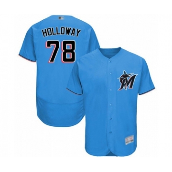 Men's Miami Marlins 78 Jordan Holloway Blue Alternate Flex Base Authentic Collection Baseball Player Jersey