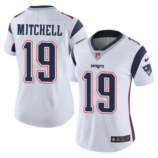 Women's Nike New England Patriots 19 Malcolm Mitchell White Vapor Untouchable Limited Player NFL Jersey