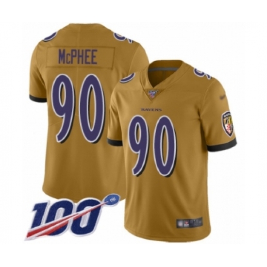 Men's Baltimore Ravens 90 Pernell McPhee Limited Gold Inverted Legend 100th Season Football Jersey