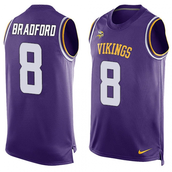 Men's Nike Minnesota Vikings 8 Sam Bradford Limited Purple Player Name & Number Tank Top NFL Jersey