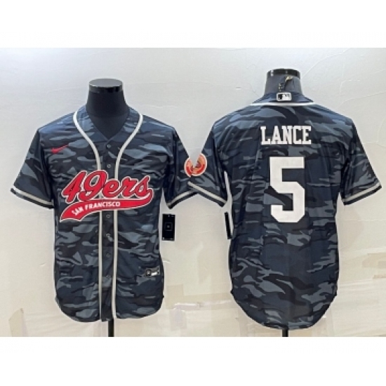 Men's San Francisco 49ers 5 Trey Lance White Name Grey Camo With Patch Cool Base Stitched Baseball Jersey