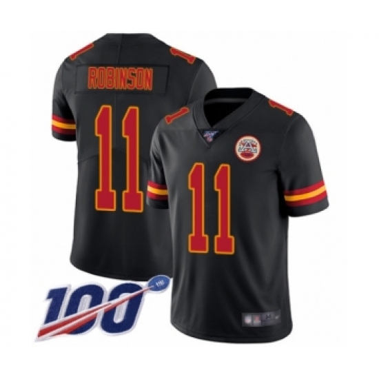 Men's Kansas City Chiefs 11 Demarcus Robinson Limited Black Rush Vapor Untouchable 100th Season Football Jersey