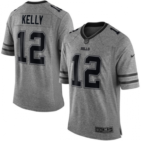 Men's Nike Buffalo Bills 12 Jim Kelly Limited Gray Gridiron NFL Jersey
