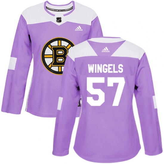 Women's Adidas Boston Bruins 57 Tommy Wingels Authentic Purple Fights Cancer Practice NHL Jersey