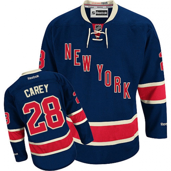 Women's Reebok New York Rangers 28 Paul Carey Authentic Navy Blue Third NHL Jersey