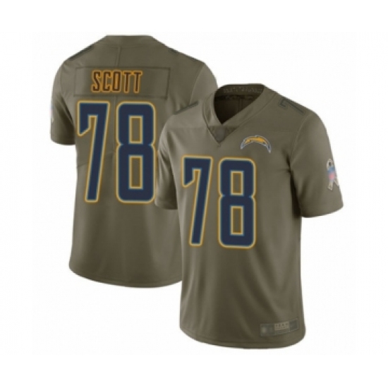 Men's Los Angeles Chargers 78 Trent Scott Limited Olive 2017 Salute to Service Football Jersey
