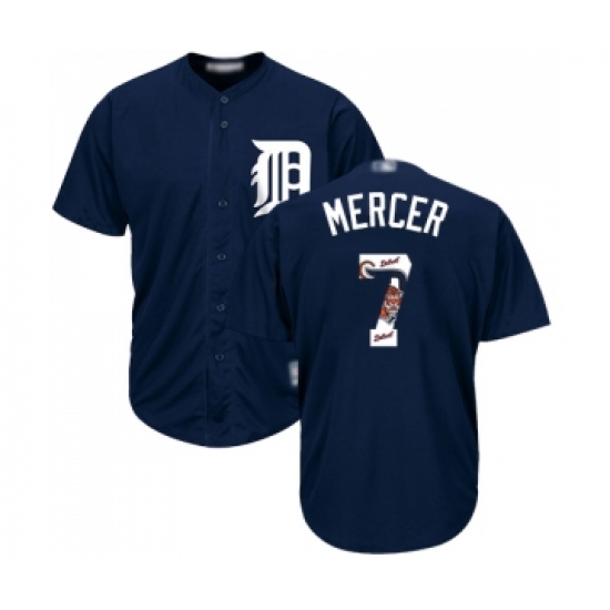 Men's Detroit Tigers 7 Jordy Mercer Authentic Navy Blue Team Logo Fashion Cool Base Baseball Jersey