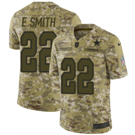 Youth Nike Dallas Cowboys 22 Emmitt Smith Limited Camo 2018 Salute to Service NFL Jersey