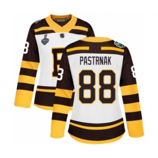 Women's Boston Bruins 88 David Pastrnak Authentic White Winter Classic 2019 Stanley Cup Final Bound Hockey Jersey