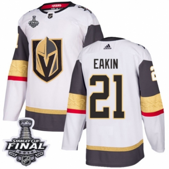 Men's Adidas Vegas Golden Knights 21 Cody Eakin Authentic White Away 2018 Stanley Cup Final NHL Jersey