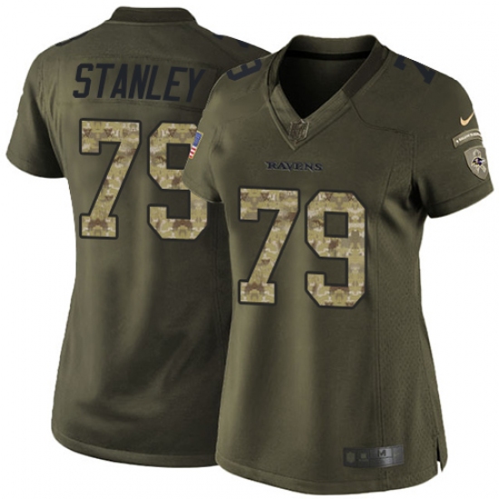 Women's Nike Baltimore Ravens 79 Ronnie Stanley Elite Green Salute to Service NFL Jersey