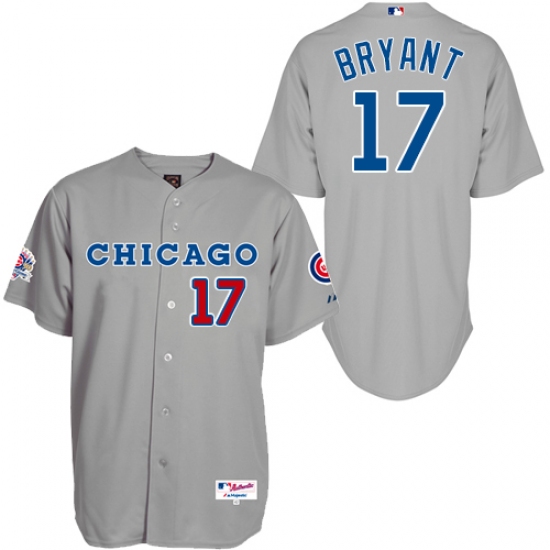 Men's Majestic Chicago Cubs 17 Kris Bryant Authentic Grey 1990 Turn Back The Clock MLB Jersey