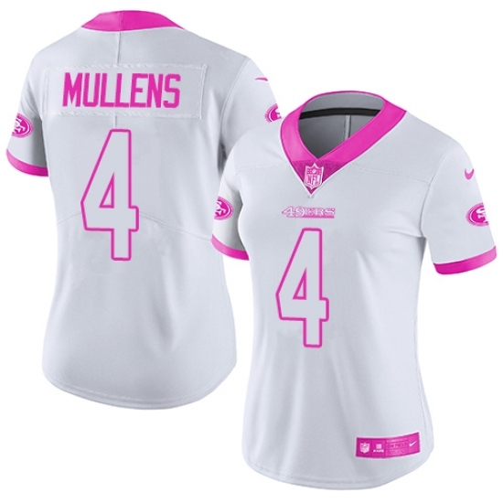 Women's Nike San Francisco 49ers 4 Nick Mullens Limited White Pink Rush Fashion NFL Jersey
