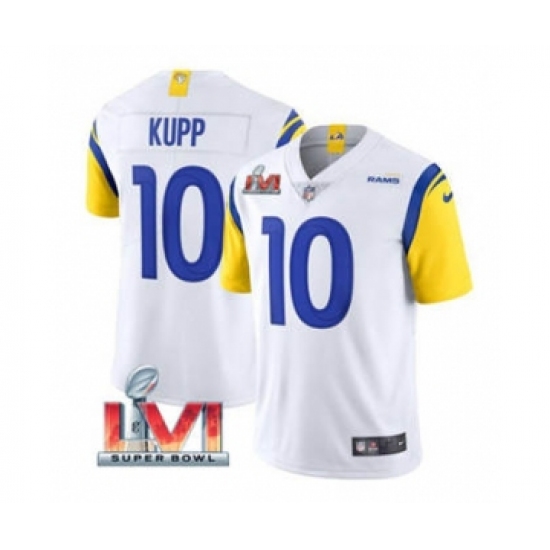 Men's Los Angeles Rams 10 Cooper Kupp White 2022 Super Bowl LVI Vapor Limited Stitched Jersey