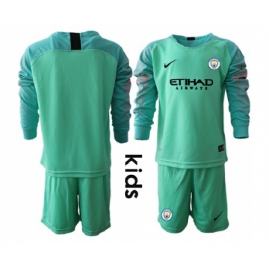 Manchester City Blank Green Goalkeeper Long Sleeves Kid Soccer Club Jersey