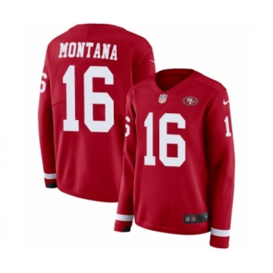 Women's Nike San Francisco 49ers 16 Joe Montana Limited Red Therma Long Sleeve NFL Jersey