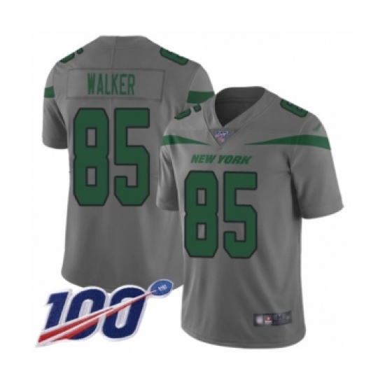 Men's New York Jets 85 Wesley Walker Limited Gray Inverted Legend 100th Season Football Jersey