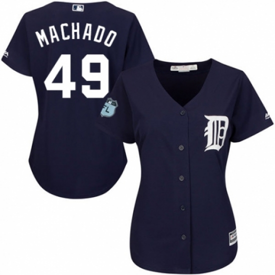 Women's Majestic Detroit Tigers 49 Dixon Machado Authentic Navy Blue Alternate Cool Base MLB Jersey
