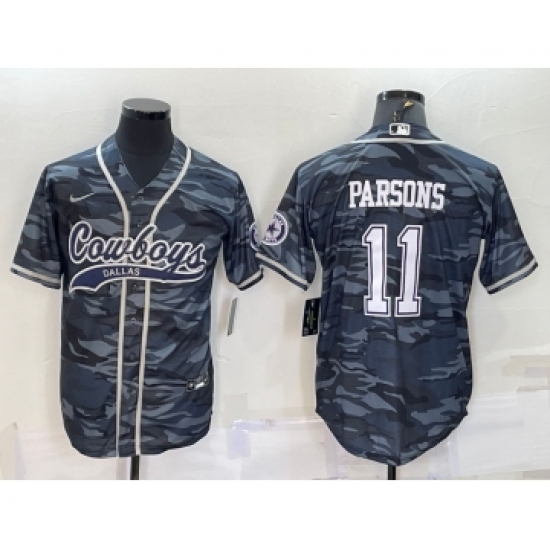 Men's Dallas Cowboys 11 Micah Parsons Grey Camo With Patch Cool Base Stitched Baseball Jersey