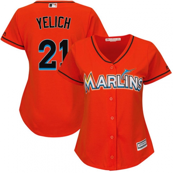 Women's Majestic Miami Marlins 21 Christian Yelich Authentic Orange Alternate 1 Cool Base MLB Jersey