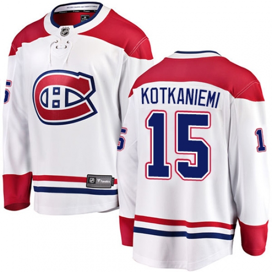 Men's Montreal Canadiens 15 Jesperi Kotkaniemi Authentic White Away Fanatics Branded Breakaway NHL Jersey