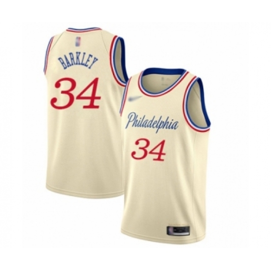 Women's Philadelphia 76ers 34 Charles Barkley Swingman Cream Basketball Jersey - 2019 20 City Edition