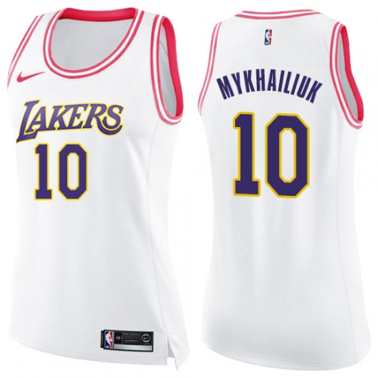 Women's Nike Los Angeles Lakers 10 Sviatoslav Mykhailiuk Swingman White Pink Fashion NBA Jersey