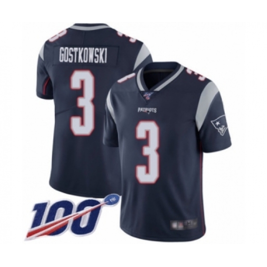 Men's New England Patriots 3 Stephen Gostkowski Navy Blue Team Color Vapor Untouchable Limited Player 100th Season Football Jersey